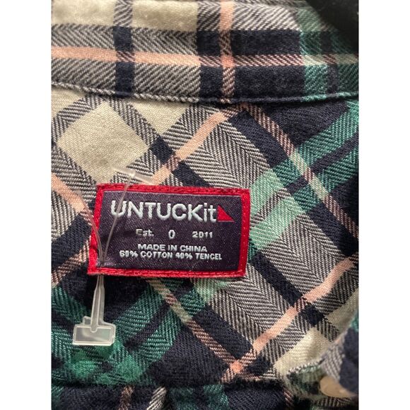 UNTUCKit Flannel Plaid Long Sleeve Button-Down Shirt Top Green Women Sz 0 NWOT - Picture 3 of 4
